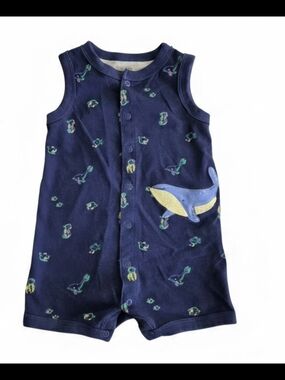 Carter's Navy Whale Sleeveless Romper 12 Months